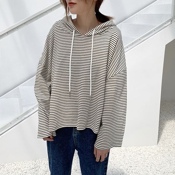 striped hooded women's early autumn 2020 sweater sweater new korean version of loose student coat i525s, Black
striped hooded women's early autumn 2020 sweater sweater new korean version of loose student coat i525s, Black