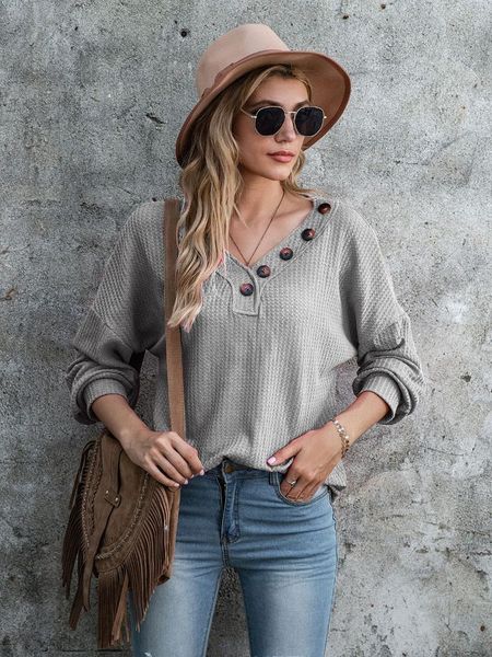 women's t-shirt zoulv spring/fall waffle long sleeve shirt v-neck button decoration fashion casual sweater commuting home top, White
women's t-shirt zoulv spring/fall waffle long sleeve shirt v-neck button decoration fashion casual sweater commuting home top, White