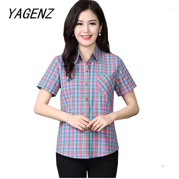 women's blouses & shirts plaid fashion summer short-sleeved middle-aged ladies loose female cotton shirt casual plus size 3xl1, White
women's blouses & shirts plaid fashion summer short-sleeved middle-aged ladies loose female cotton shirt casual plus size 3xl1, White