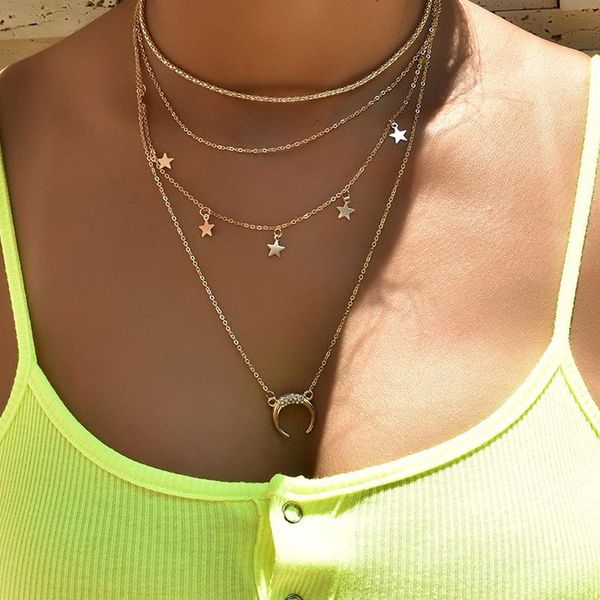 chokers 4 pcs/set women necklaces set retro moon crystal star pendant clavicle chain gold necklace charm beach party jewelry, Golden;silver
chokers 4 pcs/set women necklaces set retro moon crystal star pendant clavicle chain gold necklace charm beach party jewelry, Golden;silver