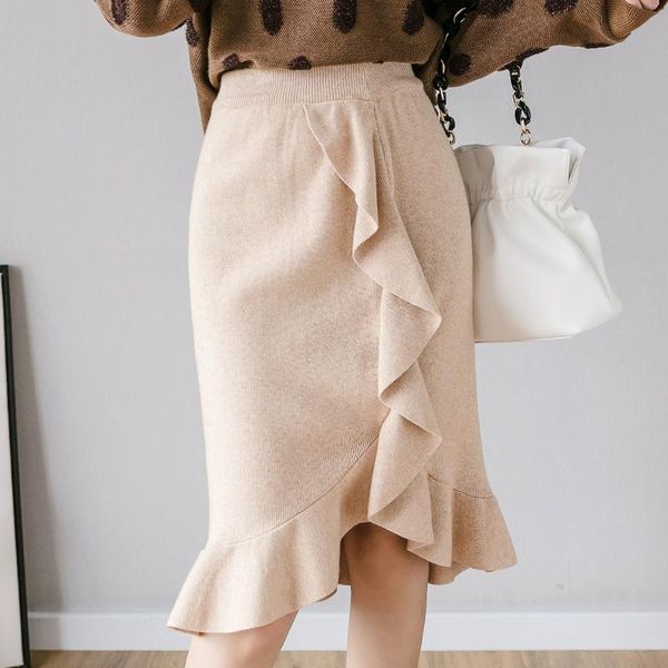 ruffles skirts office high waist irregular slim fashtail knee length knitted skirts female elastic waist black female
ruffles skirts office high waist irregular slim fashtail knee length knitted skirts female elastic waist black female