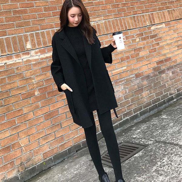 new fashion women autumn winter solid color lapel belt midi coat woolen outwear office lady long sleeve korean style 2021, Black
new fashion women autumn winter solid color lapel belt midi coat woolen outwear office lady long sleeve korean style 2021, Black