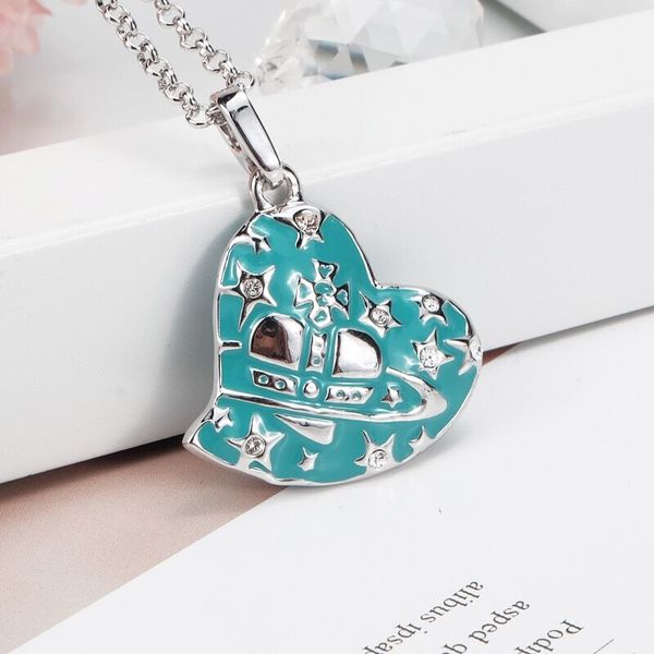 european and american fashion blue gypsophila heart saturn necklace, Silver
european and american fashion blue gypsophila heart saturn necklace, Silver