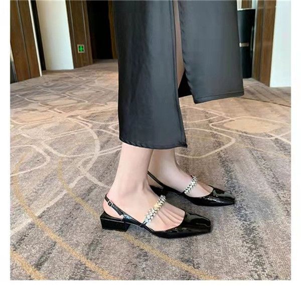 spring and summer new one-word drill strap back empty sandals women's square head shallow mouth thick heel high shoes, Black
spring and summer new one-word drill strap back empty sandals women's square head shallow mouth thick heel high shoes, Black