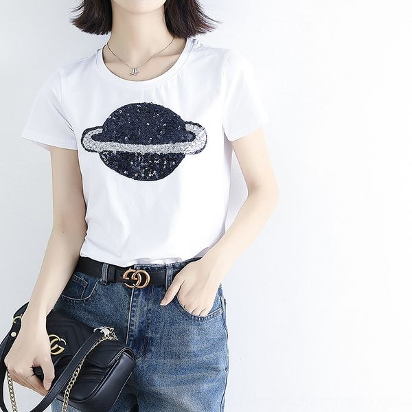 lightwomen's wear 2020 summer embroidery sequins new fashion slim fit short sleeve embroidered sequins solid women's t-shirt lsghq, White
lightwomen's wear 2020 summer embroidery sequins new fashion slim fit short sleeve embroidered sequins solid women's t-shirt lsghq, White