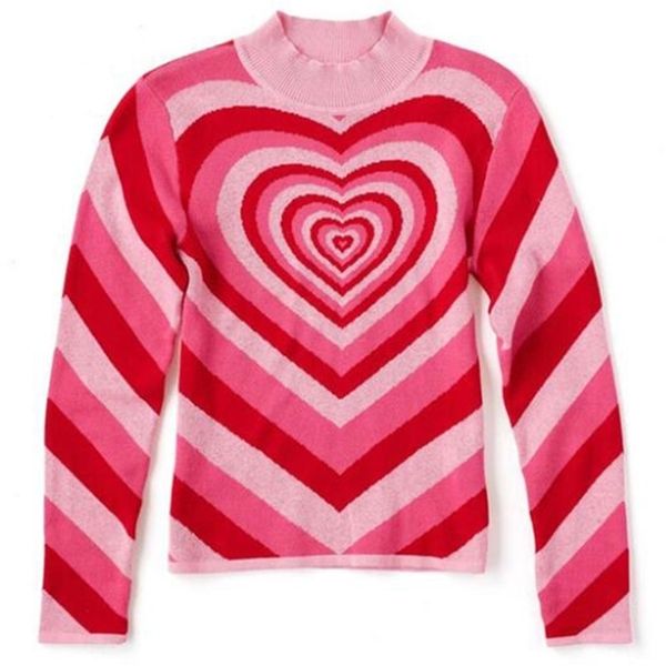 love heart pattern sweater color matching rainbow pullover women's autumn lazy oaf retro high collar slim knitted shirt s518 201023, White;black
love heart pattern sweater color matching rainbow pullover women's autumn lazy oaf retro high collar slim knitted shirt s518 201023, White;black