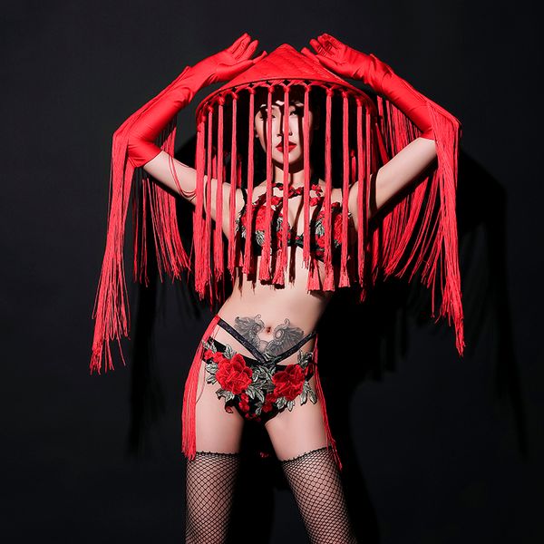 stage costumes female red flower embroidery tassel gloves female dj clothing bar bikini nightclub ds pole dance clothes, Black;red
stage costumes female red flower embroidery tassel gloves female dj clothing bar bikini nightclub ds pole dance clothes, Black;red