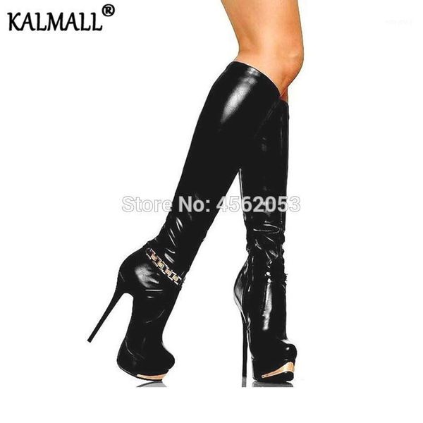 kalmall shiny smooth leather black knee high boots gold chain shoes female 15cm strippers heels platform botas plus size 451
kalmall shiny smooth leather black knee high boots gold chain shoes female 15cm strippers heels platform botas plus size 451