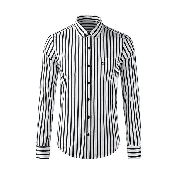 men's casual shirts high-end black and white striped yarn-dyed printed pocket pattern embroidery long-sleeved slim shirt, White;black
men's casual shirts high-end black and white striped yarn-dyed printed pocket pattern embroidery long-sleeved slim shirt, White;black