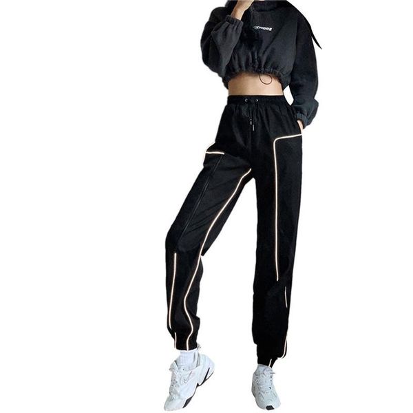 fashion reflective strip drawstring sweatpants women stretch high waist loose streetwear cargo jogger pants jogging trousers, Black;white
fashion reflective strip drawstring sweatpants women stretch high waist loose streetwear cargo jogger pants jogging trousers, Black;white