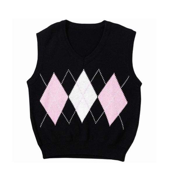 sweater women vintage knitted sweaters sleeveless korean harajuku sweater v-neck plaid elegant pullovers 2020 falll 1023, Black;white
sweater women vintage knitted sweaters sleeveless korean harajuku sweater v-neck plaid elegant pullovers 2020 falll 1023, Black;white