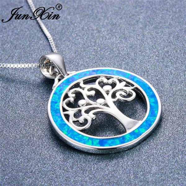 junxin unique blue fire opal circle tree shape hollow pendant necklaces for women men silver color wedding jewelry
junxin unique blue fire opal circle tree shape hollow pendant necklaces for women men silver color wedding jewelry