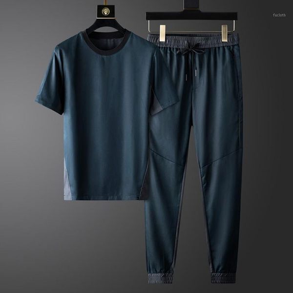 new tencel man tracksuit (t-shirt+pants) luxury short sleeve splicing design casual sport male sets fashion slim mens suits1, Gray
new tencel man tracksuit (t-shirt+pants) luxury short sleeve splicing design casual sport male sets fashion slim mens suits1, Gray