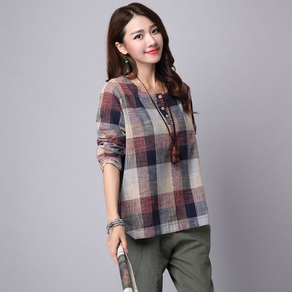 spring and autumn new national style loose t-shirt large cotton hemp women's long sleeve round neck plaid 2021 fashion black friday ywf, Black;brown
spring and autumn new national style loose t-shirt large cotton hemp women's long sleeve round neck plaid 2021 fashion black friday ywf, Black;brown