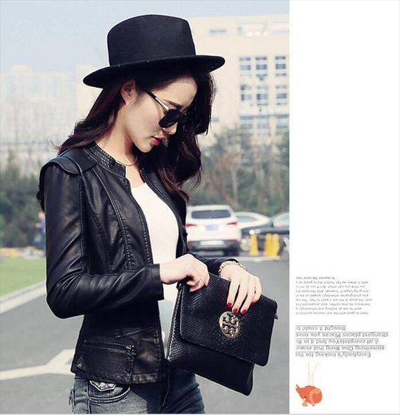2019 autumn fashion women short leather jackets motor coat pu solid casual jackets slim stand collar streetwear women, Black
2019 autumn fashion women short leather jackets motor coat pu solid casual jackets slim stand collar streetwear women, Black