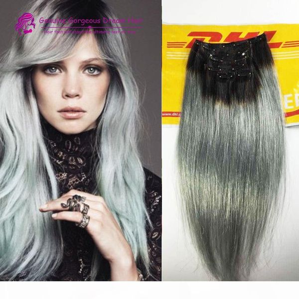 2015 fashion black to grey mermaid colorful ombre brazilian clip in hair extensions two ombre sliver grey clip in hair 7pcs set, Black;brown 
2015 fashion black to grey mermaid colorful ombre brazilian clip in hair extensions two ombre sliver grey clip in hair 7pcs set, Black;brown