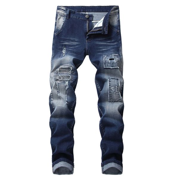 men's jeans stretch skinny pants with embroidered pleated denim jeans hole motorcycle cargo slim jean men plus size 40 42, Blue
men's jeans stretch skinny pants with embroidered pleated denim jeans hole motorcycle cargo slim jean men plus size 40 42, Blue