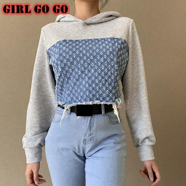 sweatshirt women hooded long sleeve streetwear hoodies vintage jeans patchwork ripped hole distressed crop fashion polerones, Black
sweatshirt women hooded long sleeve streetwear hoodies vintage jeans patchwork ripped hole distressed crop fashion polerones, Black