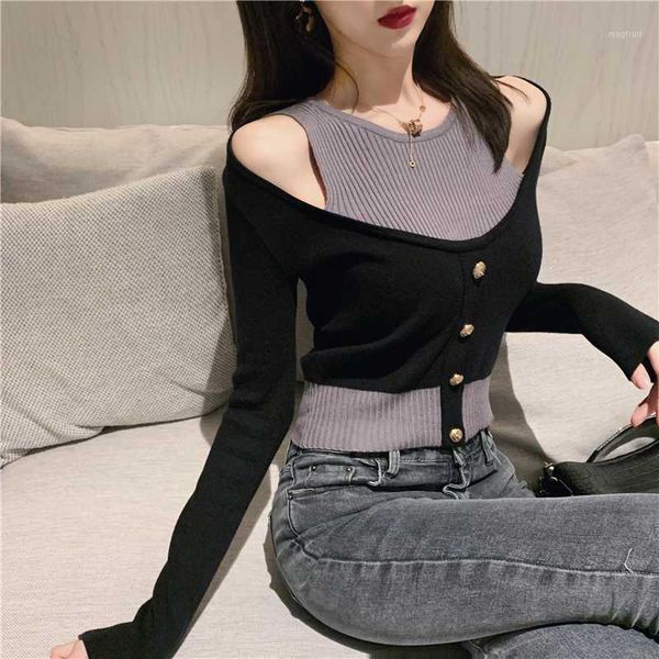 fake two spring autumn knitted ladies crop o-neck slim women sweater fashion brand casual off shoulder pullovers ins hipster1, White;black
fake two spring autumn knitted ladies crop o-neck slim women sweater fashion brand casual off shoulder pullovers ins hipster1, White;black