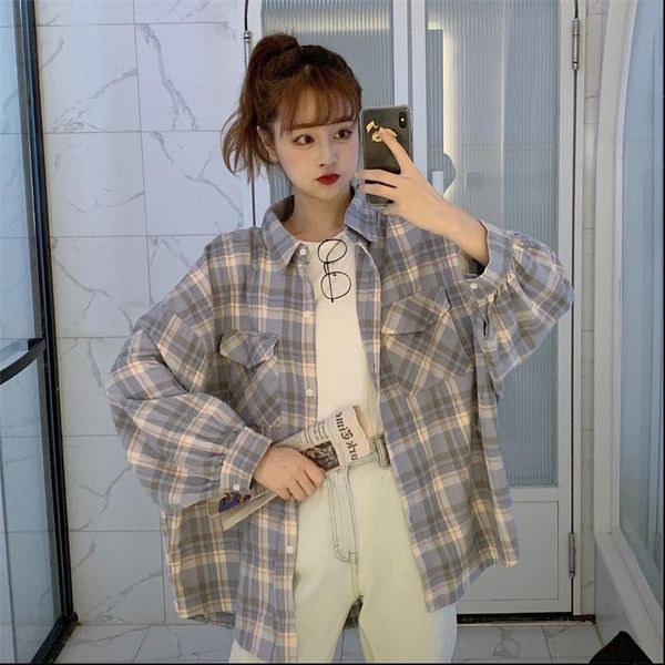 womens shirts ulzzang japanese kawaii ladies vintage loose bat sleeve plaid shirt female korean harajuku cute clothes for women, White
womens shirts ulzzang japanese kawaii ladies vintage loose bat sleeve plaid shirt female korean harajuku cute clothes for women, White