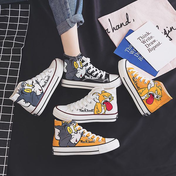 women anime tom cartoon print patchwork shoes brand lovely girls canvas thick heel sneakers designer high running platform c1011, Black;white
women anime tom cartoon print patchwork shoes brand lovely girls canvas thick heel sneakers designer high running platform c1011, Black;white