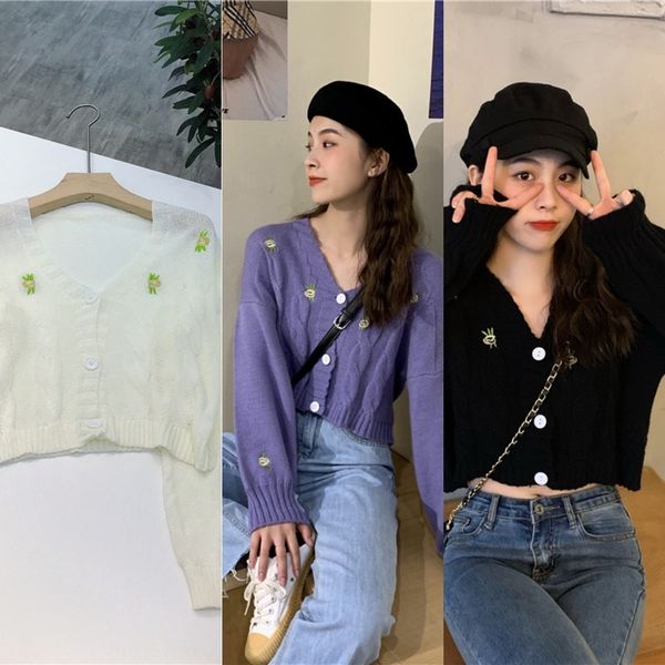 igdxa 20 new versatile cardigan loose and versatile embroidery show thin v-neck korean long sleeve sweater embroidered sweater version, White;black
igdxa 20 new versatile cardigan loose and versatile embroidery show thin v-neck korean long sleeve sweater embroidered sweater version, White;black