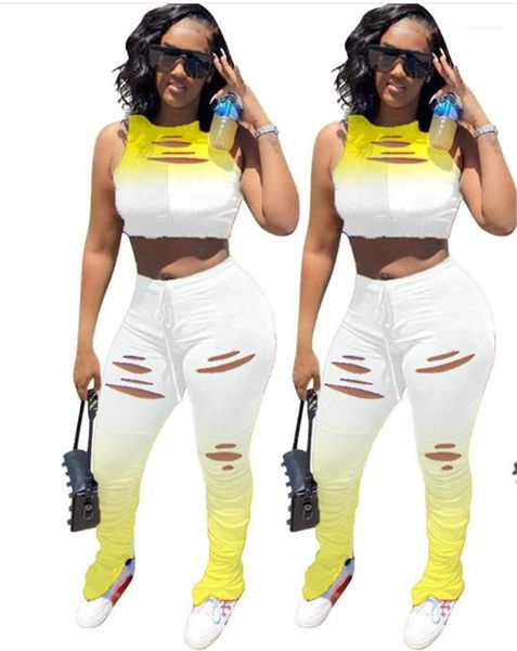 suits casual sleeveless crop women s clothing 2 piece set stacked pants womens designer tracksuits fashion gradient hole, Gray
suits casual sleeveless crop women s clothing 2 piece set stacked pants womens designer tracksuits fashion gradient hole, Gray