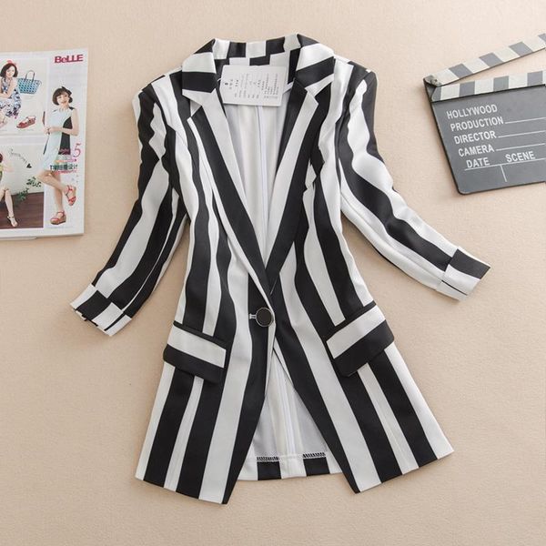 women's suits & blazers striped lady slim small suit jacket korean temperament spring thin section waist short plus size autumn women, White;black
women's suits & blazers striped lady slim small suit jacket korean temperament spring thin section waist short plus size autumn women, White;black