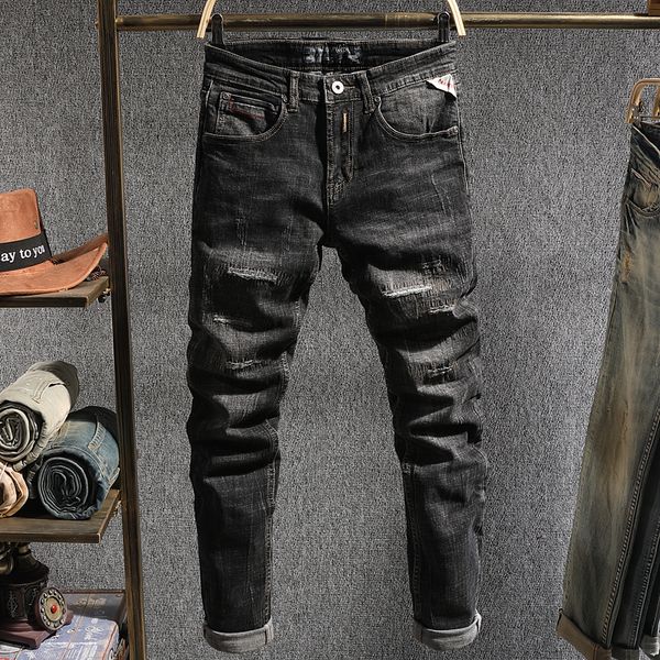 2021 new italian style fashion retro black gray color slim fit ripped men vintage designer pants streetwear hip hop jeans xwlw, Blue
2021 new italian style fashion retro black gray color slim fit ripped men vintage designer pants streetwear hip hop jeans xwlw, Blue