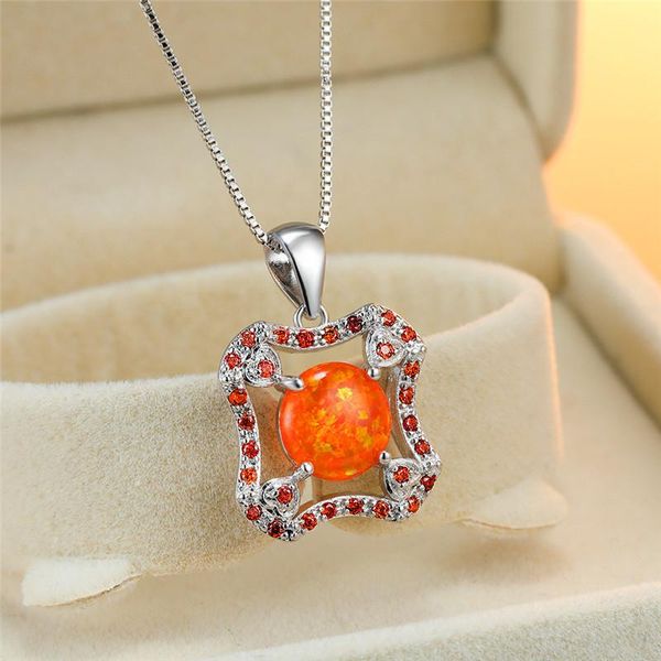vintage female orange opal pendant necklace cute zircon chain necklaces for women charm geometric hollow wedding necklace, Silver
vintage female orange opal pendant necklace cute zircon chain necklaces for women charm geometric hollow wedding necklace, Silver