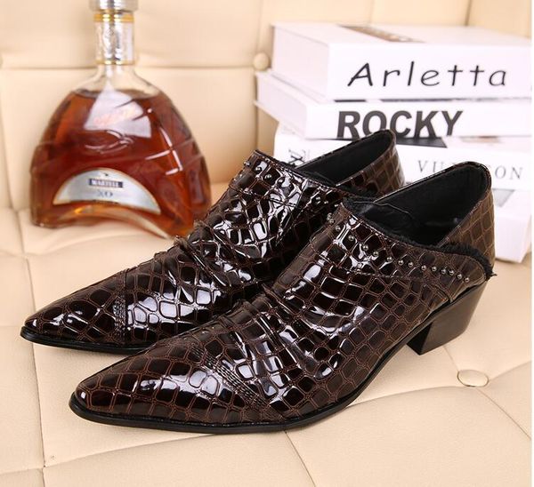 slip-on high heeled men's genuine leather dress shoes pointed-toe height increasing shoes stone pattern nightclub smart casual, Black
slip-on high heeled men's genuine leather dress shoes pointed-toe height increasing shoes stone pattern nightclub smart casual, Black