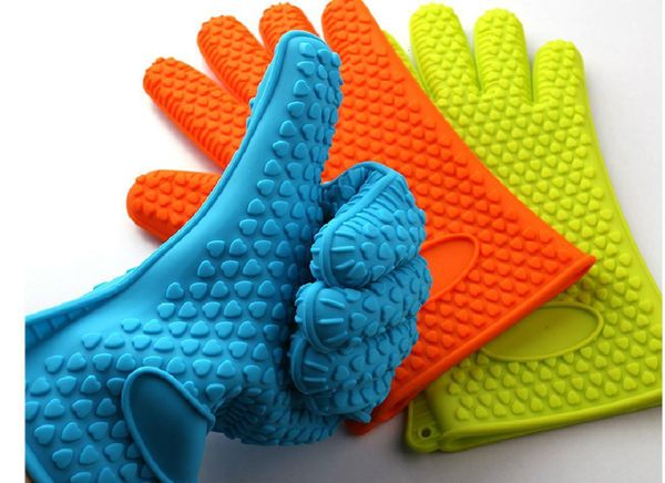 

silicone bbq gloves insulated kitchen tool heat resistant glove oven pot holder bbq baking cooking mitts five fingers anti slip dots 148g/pc