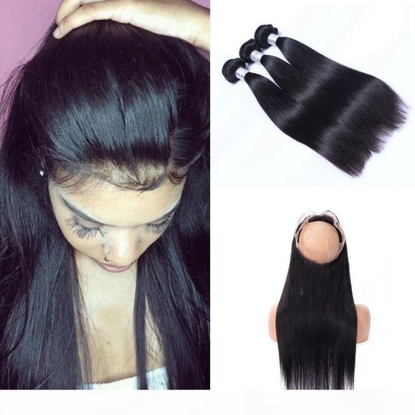 360 lace frontal closure with bundles pre plucked malaysian human hair extensions straight 3 bundles with frontal, Black;brown
360 lace frontal closure with bundles pre plucked malaysian human hair extensions straight 3 bundles with frontal, Black;brown