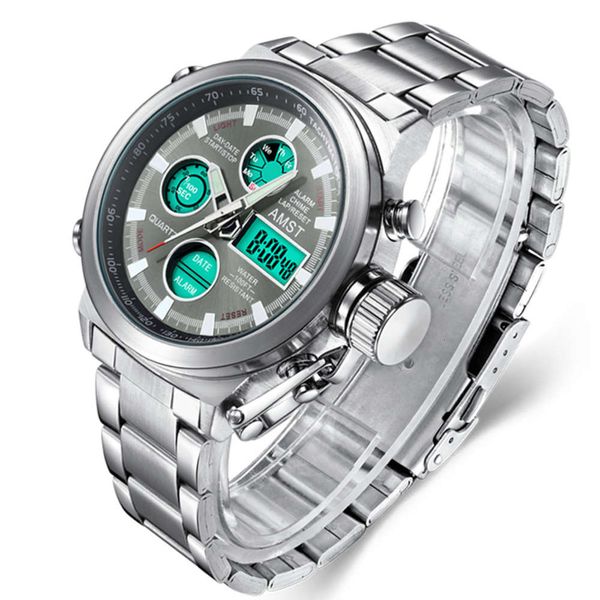 amst outdoor sports electronic men's steel strip luminous waterproof mountaineering watch 
amst outdoor sports electronic men's steel strip luminous waterproof mountaineering watch