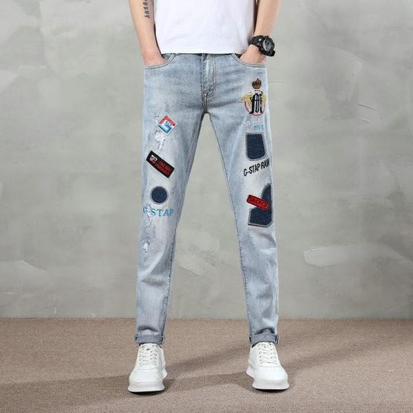 new fashion men's denim print slim straight embroidery casual skinny denim trousers ripped jeans men motorcycle jeans, Blue
new fashion men's denim print slim straight embroidery casual skinny denim trousers ripped jeans men motorcycle jeans, Blue