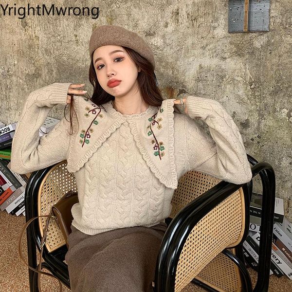 women's sweaters vintage embroidery flower turndown neck cute khaki sweater women fall knit pullover korean autumn fashion slim knitted, White;black
women's sweaters vintage embroidery flower turndown neck cute khaki sweater women fall knit pullover korean autumn fashion slim knitted, White;black