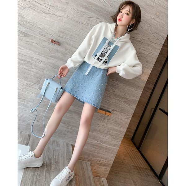 women's tracksuits hooded drawstring appliqué sweater + nail drill a-line denim skirt suit female 2021 autumn, Gray
women's tracksuits hooded drawstring appliqué sweater + nail drill a-line denim skirt suit female 2021 autumn, Gray