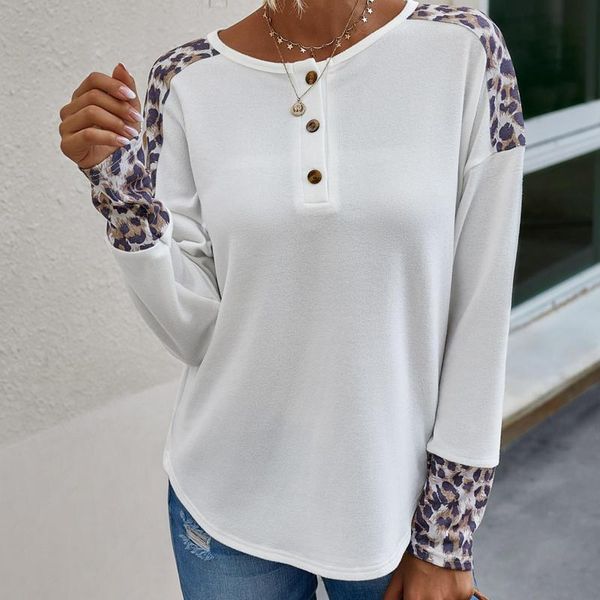 women's t-shirt fashion women autumn long sleeve o neck blouse leopard patchwork knitwear pullover, White
women's t-shirt fashion women autumn long sleeve o neck blouse leopard patchwork knitwear pullover, White