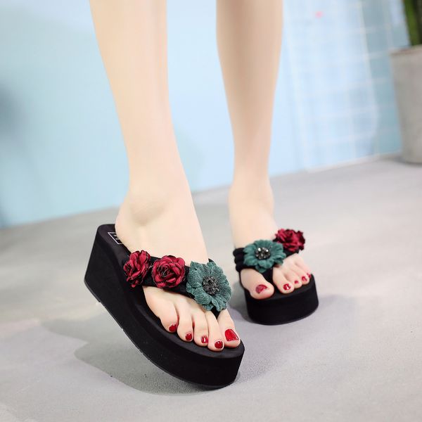 6 cm high heel womens bohemian flip flops sandals sponge cake with non-slip clip toe home slippers wear-resistant beach shoes, Black
6 cm high heel womens bohemian flip flops sandals sponge cake with non-slip clip toe home slippers wear-resistant beach shoes, Black