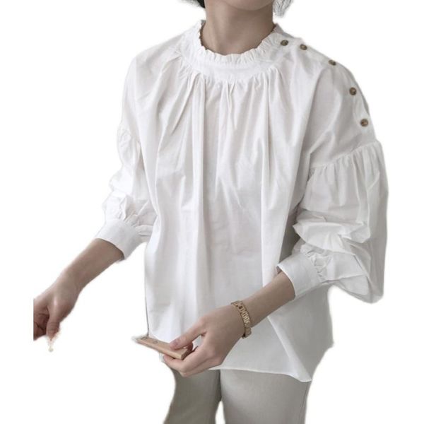 women's blouse autumn korean chic minimalist solid blouse shirt stand collar latern sleeve pleasted pullovers 2021, White
women's blouse autumn korean chic minimalist solid blouse shirt stand collar latern sleeve pleasted pullovers 2021, White