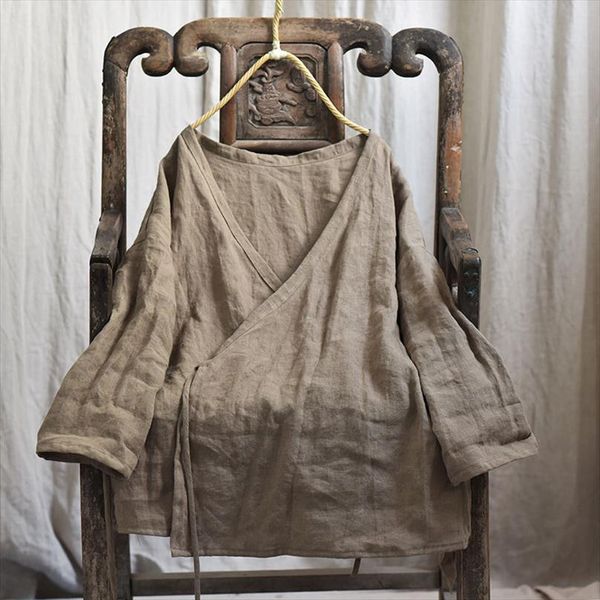 women shirt autumn spring cotton linen original long sleeve v neck solid color vintage coat loose women yoyikamomo, White
women shirt autumn spring cotton linen original long sleeve v neck solid color vintage coat loose women yoyikamomo, White