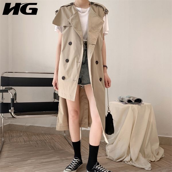 

hg khaki irregular vest women loose fashion casual double breasted lacing collect waist new autumn women clothes zp3095 201102, Black;white