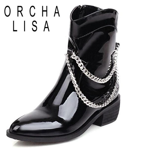 boots orchalisa womens ankle 2021 pointed toe block med heels patent leather chains western cowboy spring botas mujer, Black
boots orchalisa womens ankle 2021 pointed toe block med heels patent leather chains western cowboy spring botas mujer, Black