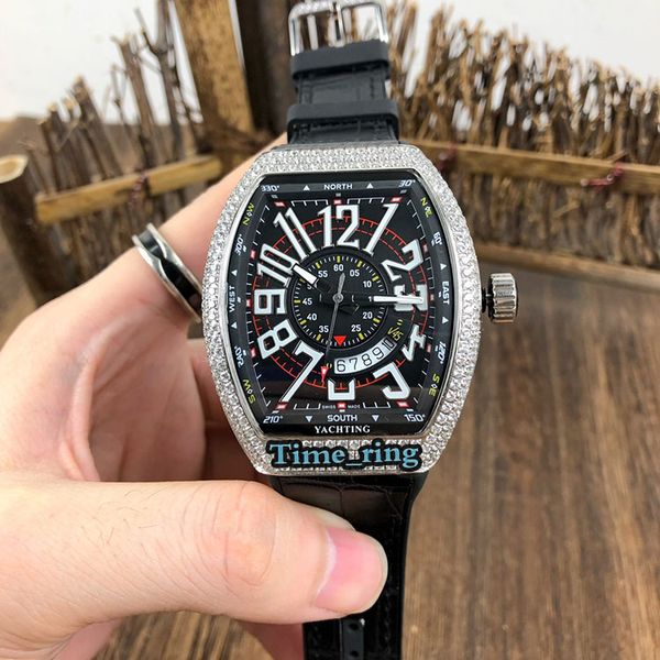 Edition V 45 Sc Dt Date Dial Silver Diamond Case Japan Miyota 8215 Automatic Movement Mens Watch Black Leather Strap Brand Watches