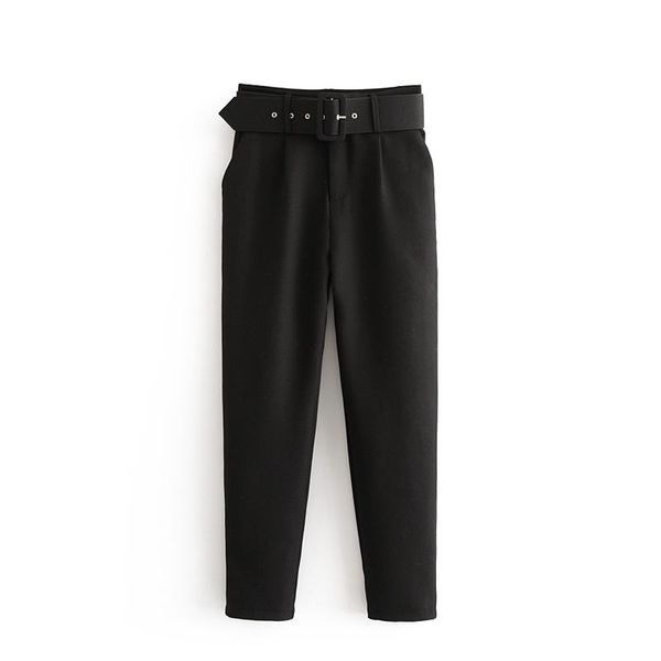 black suit pants woman high waist pants sashes pockets office fashion autumn middle aged women bottoms, Black;white 
black suit pants woman high waist pants sashes pockets office fashion autumn middle aged women bottoms, Black;white