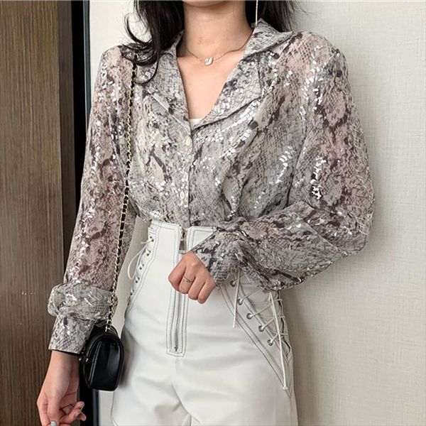 2021 korean fashion long sleeve button shirt for women spring autumn snake print sequin blouse glitter ladies xz604, White
2021 korean fashion long sleeve button shirt for women spring autumn snake print sequin blouse glitter ladies xz604, White
