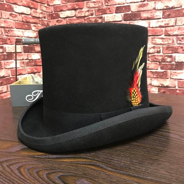 black men woolen fedora flat mad hatter traditional president party steampunk magic hat with feather 201028, Blue;gray
black men woolen fedora flat mad hatter traditional president party steampunk magic hat with feather 201028, Blue;gray