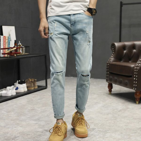 spring and autumn stretch men's slim leggings casual capris korean perforated jeans trend handsome, Blue
spring and autumn stretch men's slim leggings casual capris korean perforated jeans trend handsome, Blue