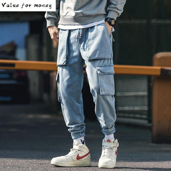 jeans harem idopy zippers vintage washed drop crotch loose fit elastic waist drawstring big pockets denim joggers for man, Blue
jeans harem idopy zippers vintage washed drop crotch loose fit elastic waist drawstring big pockets denim joggers for man, Blue