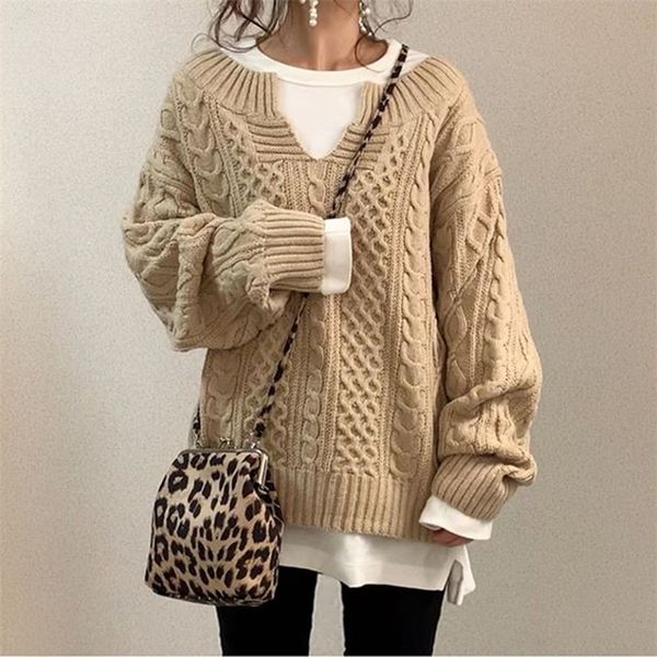 autumn and winter knitted sweater twist pattern loose casual ladies sweater v-neck long-sleeved pullover lazy style sweater coat 201031, White;black
autumn and winter knitted sweater twist pattern loose casual ladies sweater v-neck long-sleeved pullover lazy style sweater coat 201031, White;black
